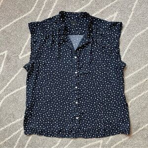 Ann Taylor Navy Blue Pebble Print Cap Sleeve Blouse